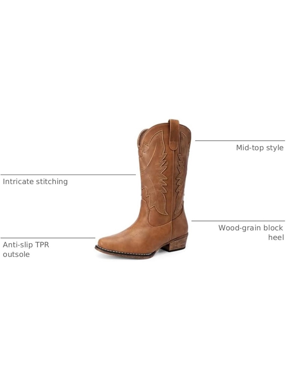 DREAM PARIS Cowboy Boots for Women Cowgirl Western Mid Calf Boots Snip Toe - Picture 9 of 15